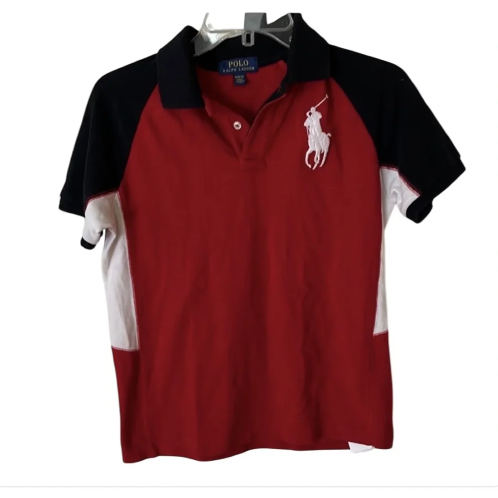 Polo Ralph Lauren red & blue polo shirt  Boys size 10-12  Number 2 in the back